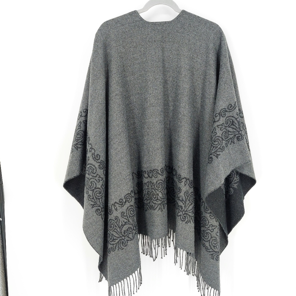 Fiori Di Firenze Gray Black Blanket Shawl Wrap, OS - Picture 3 of 8